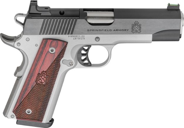 Picture of Springfield Armory PX9118LAOS 1911 Ronin 45 ACP 8+1 4.25" Stainless Steel Barrel Optic Ready Blued Slide Crossed Cannon Wood Laminate Grip