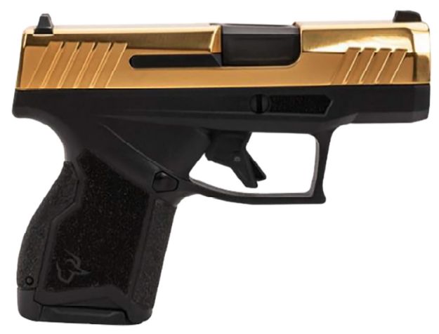 Picture of Taurus 1-GX4M931-10G GX4  Micro-Compact Frame 9mm Luger 10+1 3.06" Satin Black DLC Stainless Steel Barrel, Gold PVD Serrated Alloy Steel Slide,  Matte Black Stainless Steel Frame, Textured Grip