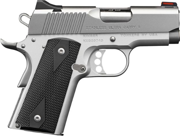 Picture of Kimber Mfg.,inc 3200062CA Stainless Ultra Carry II (CA) 45 ACP 7+1 3" Satin Silver Steel Slide Black Synthetic Double Diamond Checkering Grip