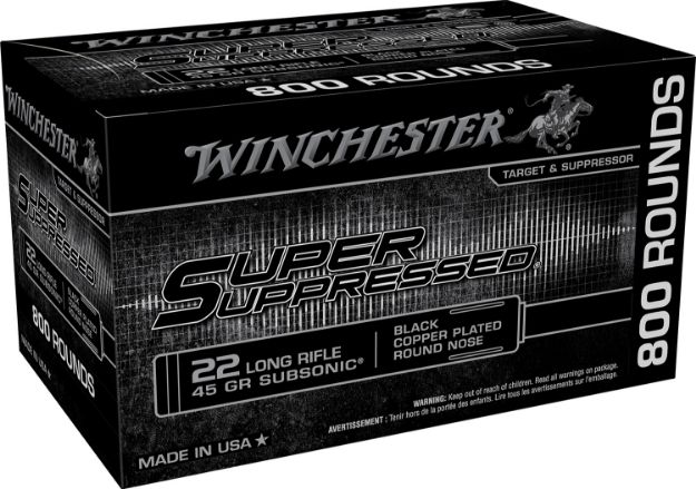 Picture of Winchester Ammo SUP22LRB Super Suppressed  22LR 45gr Black Copper Plated Round Nose 800 Per Bx/2 Case *Bulk