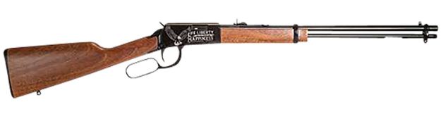 Picture of Rossi RL22W201WDEN19 Rio Bravo  Full Size, Lever Action 22 WMR 12+1, 20" Polished Black Steel Barrel, Polished Black w/July 4 Eagle Engraving Steel Receiver, German Fixed Beechwood Stock, Right Hand