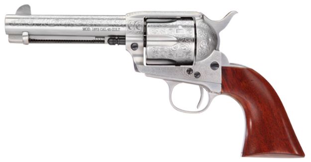 Picture of Taylors & Company 550926 1873 Cattleman 45 Colt (LC) Caliber with 4.75" Barrel, 6rd Capacity Cylinder, Overall White Floral Engraved Finish Steel & Walnut Grip