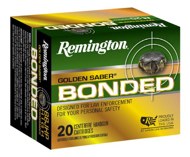 Picture of Remington Ammunition 29341 Golden Saber Bonded  9mmLuger+P 124gr Bonded Brass Jacketed Hollow Point 20 Per Box/25 Case