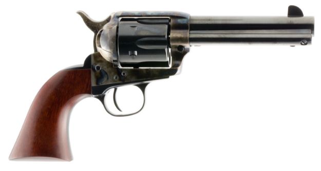 Picture of Taylors & Company 550887 1873 Cattleman SAO 45 Colt (LC) Caliber with 4.75" Blued Finish Barrel, 6rd Capacity Black Finish Cylinder, Color Case Hardened Finish Steel Frame & Walnut Grip