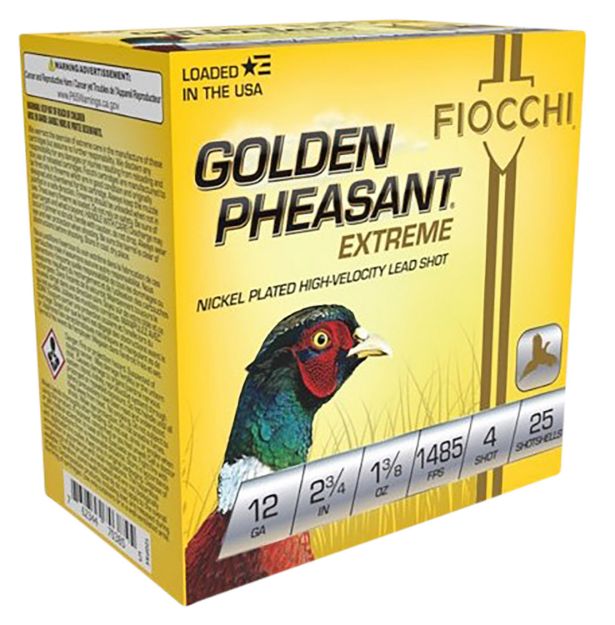 Picture of Fiocchi 12GPX4 Golden Pheasant Extrema 12Gauge 2.75" 1 3/8oz 4Shot 25 Per Box/10 Case