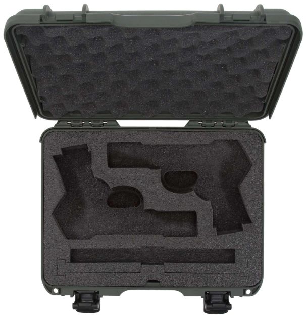 Picture of Nanuk 910CLASG6 910 Classic 2 Up Pistol Case Olive Polymer w/ Latches & Closed-Cell Foam Padding 13.20" L x 9.20" W x 4.10 " H Interior Dimensions