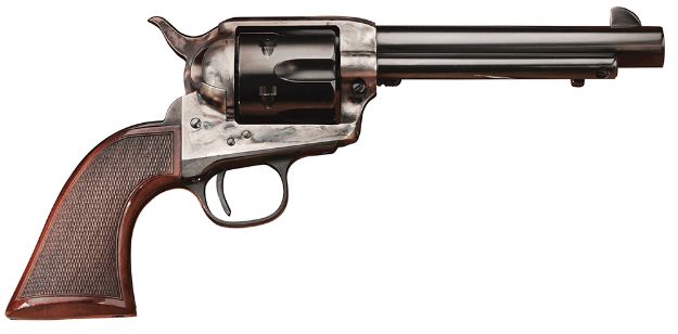 Picture of Taylors & Company 4109DE Smoke Wagon Deluxe 45 Colt (LC) 6rd 4.75" Blued Cylinder & Barrel Color Case Hardened Steel Frame Checkered Walnut Grip