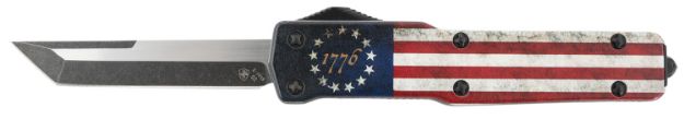 Picture of Templar Knife MZBRF221 Premium Weighted Slim 3.16" OTF Tanto Plain Black Oxide Stonewashed Powdered D2 Steel Blade/4.93" Betsy Ross Flag Aluminum Zinc Alloy Handle