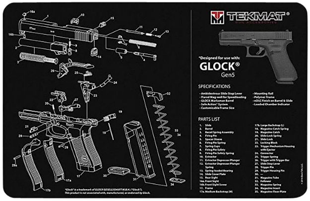 Picture of TekMat TEKR20GLOCK-G5 Glock Gen 5 Ultra 20 Cleaning Mat Glock Gen5 Parts Diagram 15" x 20"