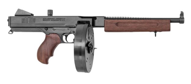 Picture of Thompson TA5 1927A-1 Lightweight Deluxe 45 ACP Caliber with 10.50" Barrel, 50+1 Capacity (Drum), Black Hard Coat Anodized Metal Finish, American Walnut Grip Right Hand