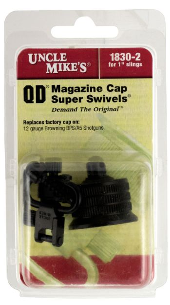 Picture of Uncle Mike's 18302 Mag Cap Swivel Set made of Steel with Blued Finish, 1" Loop Size & Quick Detach Style for 12 Gauge Browning BPS, A5 Includes Two Super Swivels