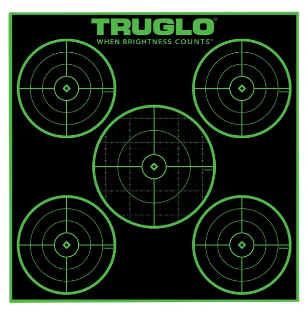 Picture of TruGlo TG11A25 Tru-See 5-Bull Target Self-Adhesive Heavy Paper Black/Green 12"x12" 5-Bullseye 25 Pack