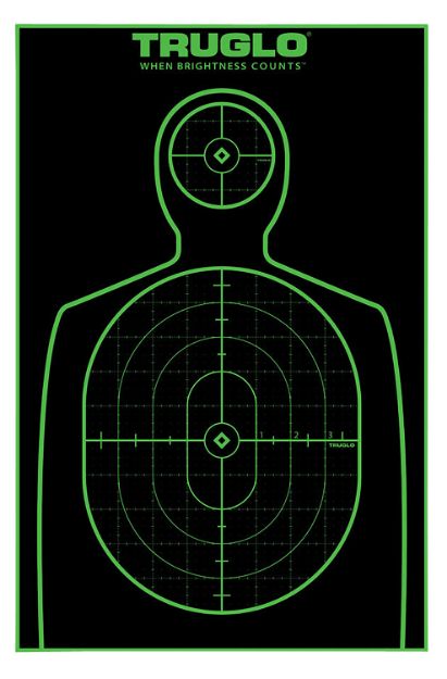 Picture of TruGlo TG13A25 Tru-See Handgun Target Self-Adhesive Heavy Paper Black/Green 12"x18" Silhouette 25 Pack