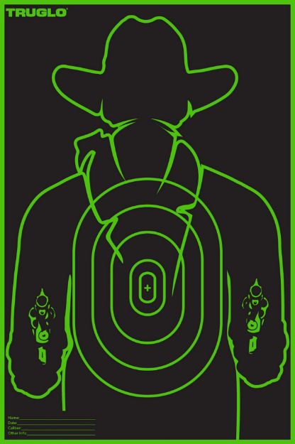 Picture of TruGlo TG16A12B Tru-See Gunslinger Target Self-Adhesive Heavy Paper Black/Green 12"x18" Cowboy 12 Pack