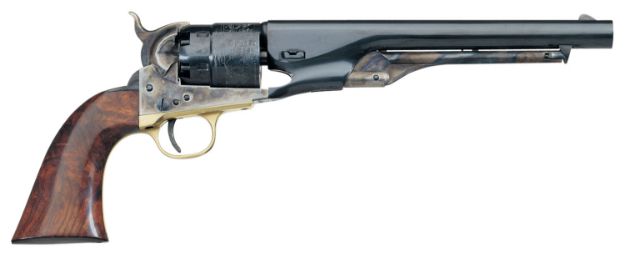 Picture of Taylors and Company 550797 1860 Army Steel Break Open 44 Cal Striker Fire 8" 6rd Color Case Hardened Frame Blued Barrel & Cylinder Walnut Grip