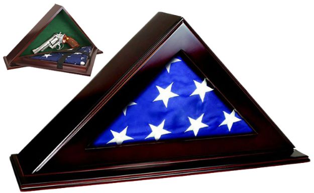 Picture of Peace Keeper PFC Patriot Flag Case  Key Entry Mahogany Stain Wood Holds 1 Handgun 22" W x 4.25" D x 11.50" H