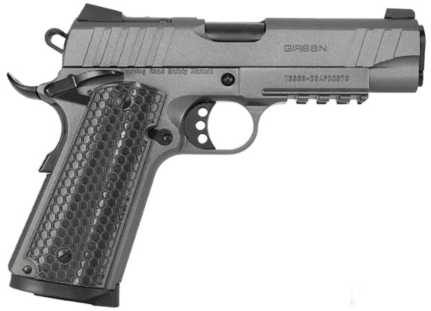 Picture of Girsan 391144 MC1911 C Influencer Compact 45 ACP 8+1 4.40" Black Steel Barrel, Tungsten Gray Cerakote Optic Ready/Serrated Steel Slide & Frame w/Picatinny Rail & Beavertail, Gray Polymer Grip