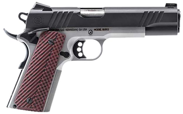 Picture of Bersa B19117050BMBC B1911  Full Size Frame 45 ACP 8+1 5" Stainless Steel Barrel, Stainless Serrated Steel Slide, Black Stainless Steel Frame w/Beavertail, Rosewood Grip, Ambidextrous