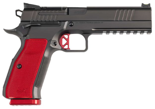 Picture of Dan Wesson 92003 DWX  9mm Luger 19+1 4.95" Black Match Grade Barrel, Black DLC Optics Ready Serrated Steel Slide, Black Aluminum Frame w/Beavertail & Picatinny Rail, Red Textured Aluminum Grip