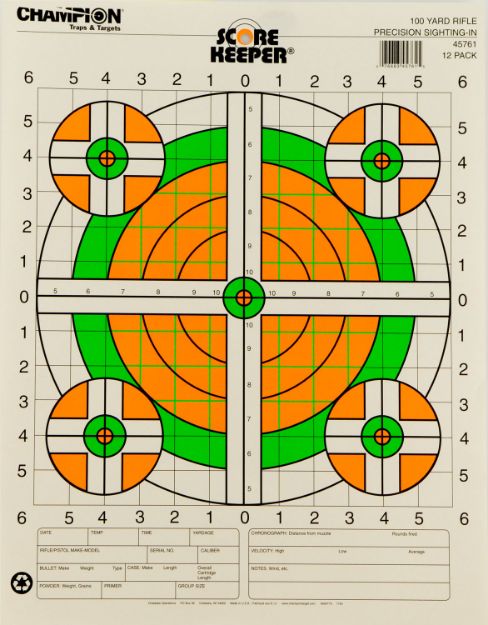 Picture of Champion Targets 45761 Score Keeper  Bullseye Paper Hanging 100 yds Rifle 14" x 18" Green/Orange 12 PK