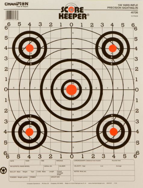 Picture of Champion Targets 45726 Score Keeper  Bullseye Paper Hanging 100 yds Pistol/Rifle 14" x 18" Multi-Color 12 PK