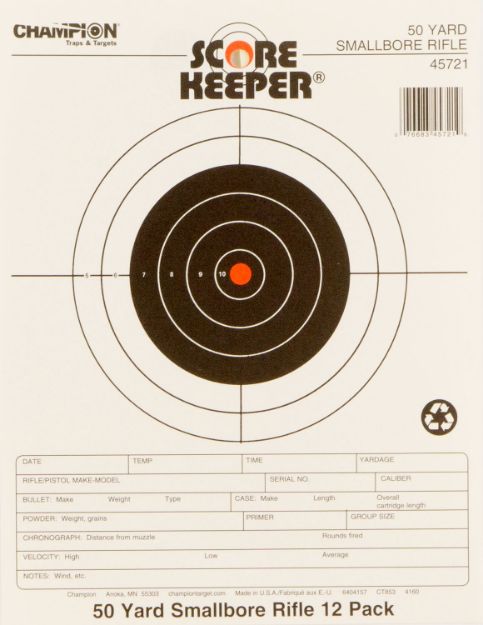 Picture of Champion Targets 45721 Score Keeper  Bullseye Paper 50 yds Small Bore Rifle 8.50" x 11" Black/Orange 12 PK