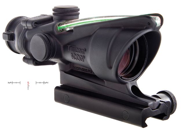 Picture of Trijicon 100229 ACOG  Black Hardcoat Anodized 4x 32mm Illuminated Green Chevron Reticle