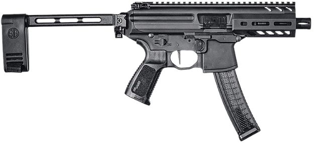 Picture of Sig Sauer PMPX4B9 MPX K  9mm Luger Caliber with 4.50" Barrel, 30+1 Capacity, Black Hard Coat Anodized Metal Finish, Folding Pivoting Contour Brace Stock & Black Polymer Grip Right Hand