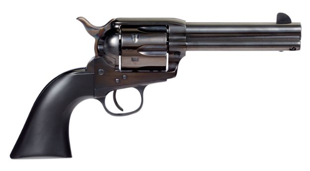 Picture of Taylors & Company 555161 Devil Anse  45 Colt (LC) Caliber with 4.75" Blued Finish Barrel, 6rd Capacity Blued Finish Cylinder, Color Case Hardened Finish Steel Frame & Matte Black Wood Grip