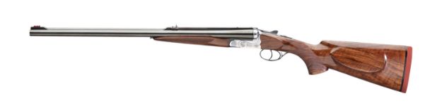 Picture of Rizzini USA 7001416 Rhino Express  Full Size 416 Rigby 2rd 23" Gloss Blued Steel Barrel, Coin Anodized Silver Engraved Steel Receiver, Oiled Turkish Walnut Fixed w/Pistol Grip Wood Stock, Ambidextrous