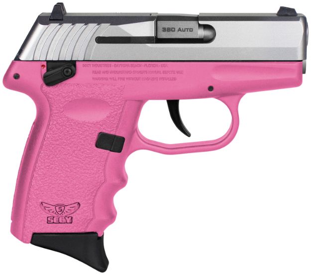 Picture of SCCY Industries CPX-4TTPK CPX-4  380 ACP 10+1 2.96" Pink Polymer Serrated SS Slide Finger Grooved Pink Polymer Grip