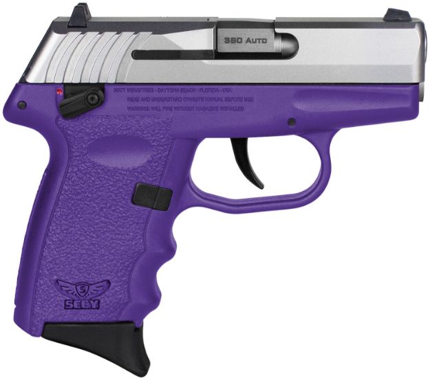 Picture of SCCY Industries CPX-4TTPU CPX-4  380 ACP 10+1 2.96" Purple Polymer Serrated SS Slide Finger Grooved Purple Polymer Grip