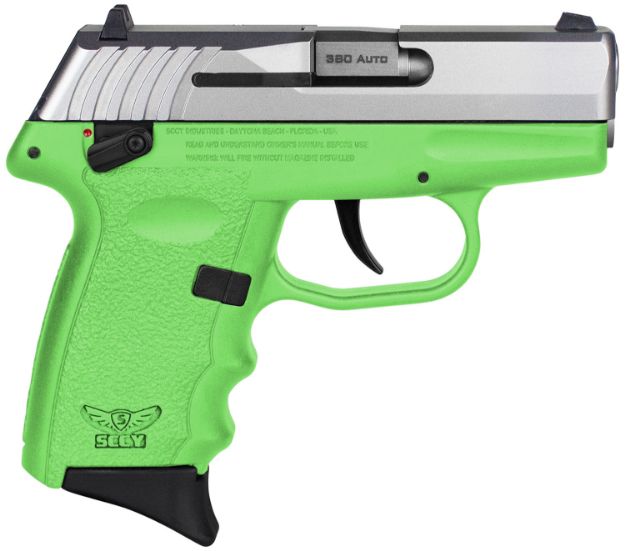 Picture of SCCY Industries CPX-4TTLG CPX-4  380 ACP 10+1 2.96" Lime Green Polymer Serrated SS Slide Finger Grooved Lime Green Polymer Grip