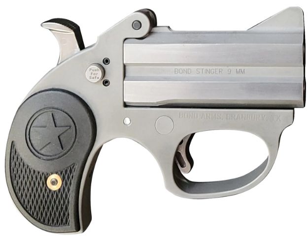 Picture of Bond Arms BASRS Stinger  9mm Luger 2rd 2.5" Matte Stainless Steel Double Barrel & Frame, Rebounding Hammer, Blade Front/Fixed Rear Sights, Black Rubber Grip, Manual Safety