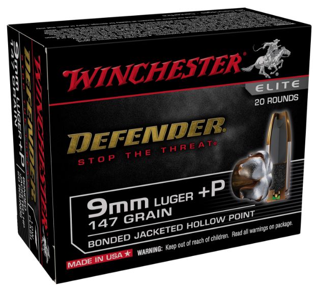 Picture of Winchester Ammo S9MMPDB2 Defender  9mmLuger+P 147gr Bonded Jacket Hollow Point 20 Per Box/10 Case