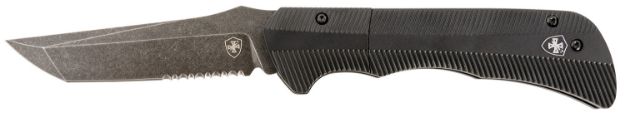 Picture of Templar Knife AAABK521 Auto Assist  3.50" Folding Tanto Part Serrated Black Oxide Stonewashed Powder Coated D2 Steel Blade/ 4.25" Aged Aluminum Handle