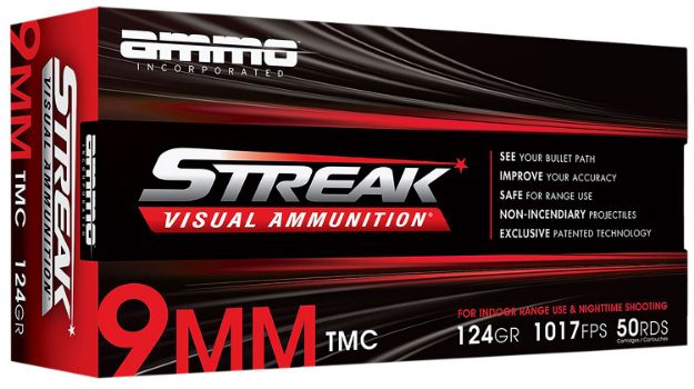 Picture of Ammo Inc 9124TMCSTRKRED50 Streak Visual (RED)  9mm Luger 124gr Total Metal Case 50 Per Box/20 Case