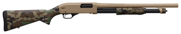 Picture of Winchester Repeating Arms  SXP Defender 20 Gauge 3" 5+1 (2.75") 18" Barrel, FDE Drilled & Tapped Rec, Woodland Camo Textured Stock, Tactical  Ribbed Forearm, Inflex Recoil Pad