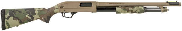 Picture of Winchester Repeating Arms 512435395 SXP Defender 12 Gauge 3" 5+1 (2.75") 18" Barrel, FDE Drilled & Tapped Rec, Woodland Camo Textured Stock, Tactical  Ribbed Forearm, Inflex Recoil Pad