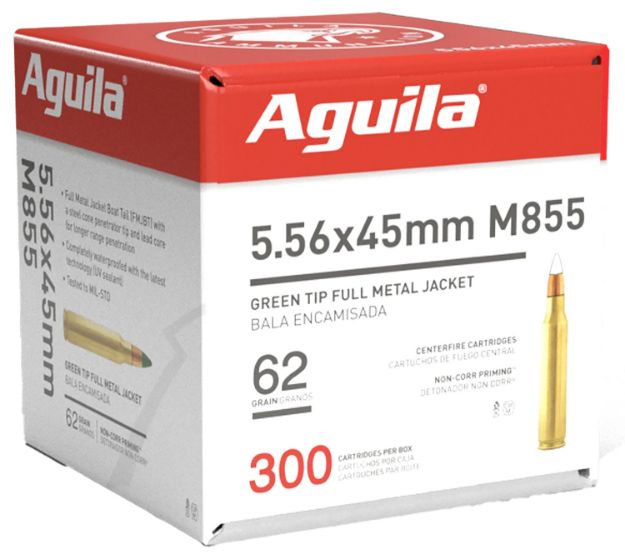 Picture of Aguila 1E556125 Green Tip M855 5.56x45mm NATO 62gr Full Metal Jacket Boat Tail 300 Per Box/4 Case