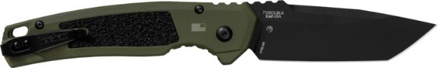 Picture of Kershaw 71050LBLK Launch 16 Automatic 3.45" Folding Tanto Plain Black Cerakote CPM M4 Blade, Olive Cerakote w/Black Oxide Hardware Aluminum Handle, Includes Pocket Clip