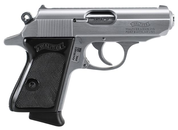 Picture of Walther Arms 4796001 PPK  380 ACP 6+1 3.30" Stainless Steel Barrel, Matte Stainless Serrated Zinc Alloy Slide, Stainless Aluminum Frame w/Beavertail, Black Polymer Grip, Manual Thumb Safety