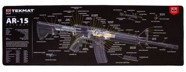 Picture of TekMat TEKR44AR15CA AR-15 Cutaway Cleaning Mat Black/White Rubber 44" Long  AR-15 3D Cutaway Illustration