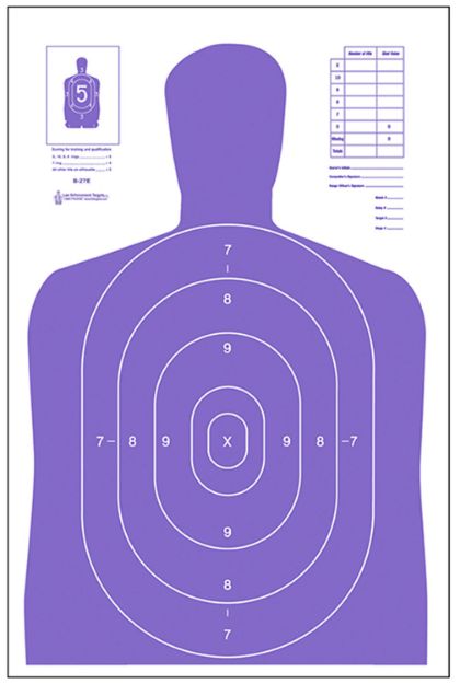 Picture of Action Target B27EPR100 Qualification High Visibility Fluorescent Silhouette Paper 23" x 35" Fluorescent Purple/White 100 Per Box