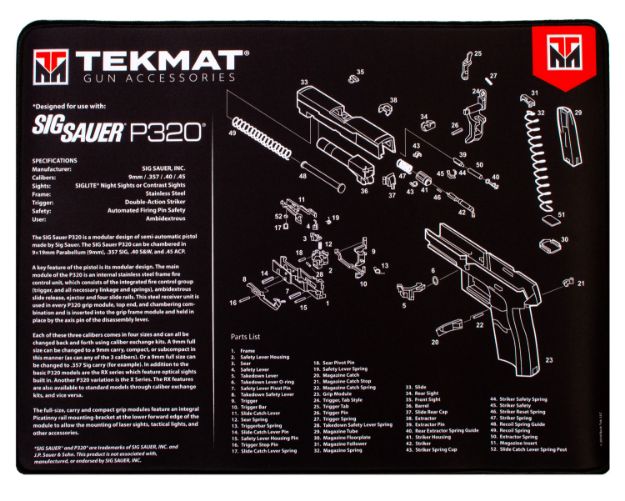 Picture of TekMat TEKR20SIGP320 Sig Sauer P320 Ultra 20 Cleaning Mat Sig P320 Parts Diagram 15" x 20"