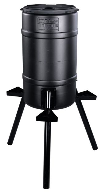 Picture of On Time 71540 Buckeye Gravity Feeder made of Polyethylene with 200 lbs Capacity, 2" Metal Legs, 3 Feeding Stations, Removable Lid & Accepts All Types of Feed