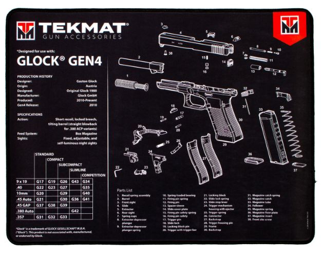 Picture of TekMat TEKR20GLOCKG4 Glock Gen4 Ultra 20 Cleaning Mat Glock Gen4 Parts Diagram 15" x 20"