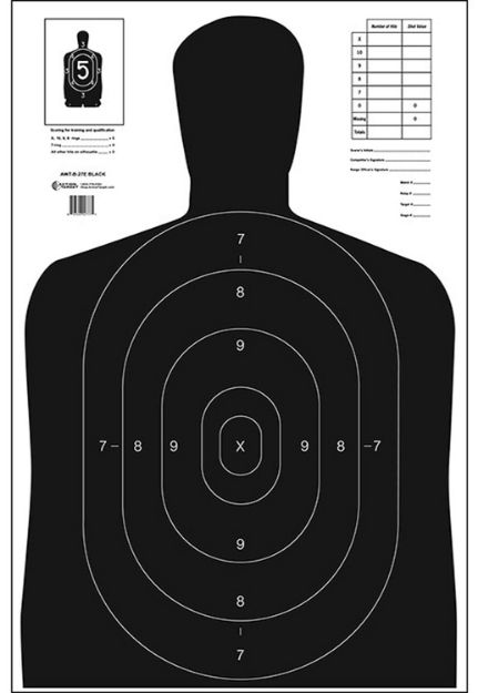 Picture of Action Target B27EBLACK100 Qualification Economy Silhouette Paper Hanging 23" x 35" Black/White 100 Per Box