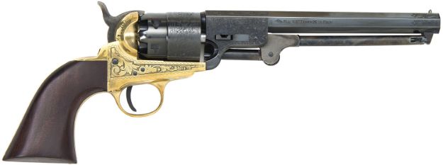 Picture of Traditions FR185118 1851 Navy Break Open 44 Cal #11 Percussion 7.50" 6 Shot Brass Engraved Frame Blued Engraved Barrel Blued Cylinder Walnut Grip