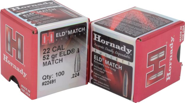 Picture of Hornady 22491 ELD Match  22 Cal .224 52 gr Extremely Low Drag Match 100 Per Box/ 40 Case